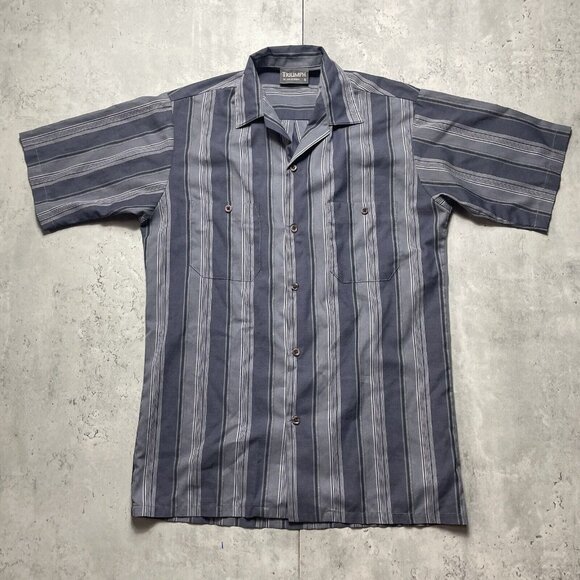 Vtg Triumph Of California Mens Small Striped Short Sleeve Button Up Shirt Gray - Picture 1 of 7
